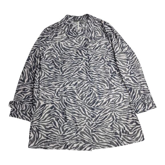 Vtg Y2K Chico's Gray White Zebra Print Button Up Collared Rain Jacket 2 L - Picture 1 of 4